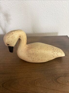 Neutral Speckled Wood carved Duck Folk Figurine Decoy